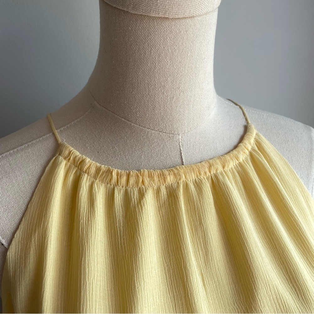 Lemon Yellow Chiffon Dress Sz M High Neck Knee Length Sleeveless Summer Casual - Picture 3 of 11